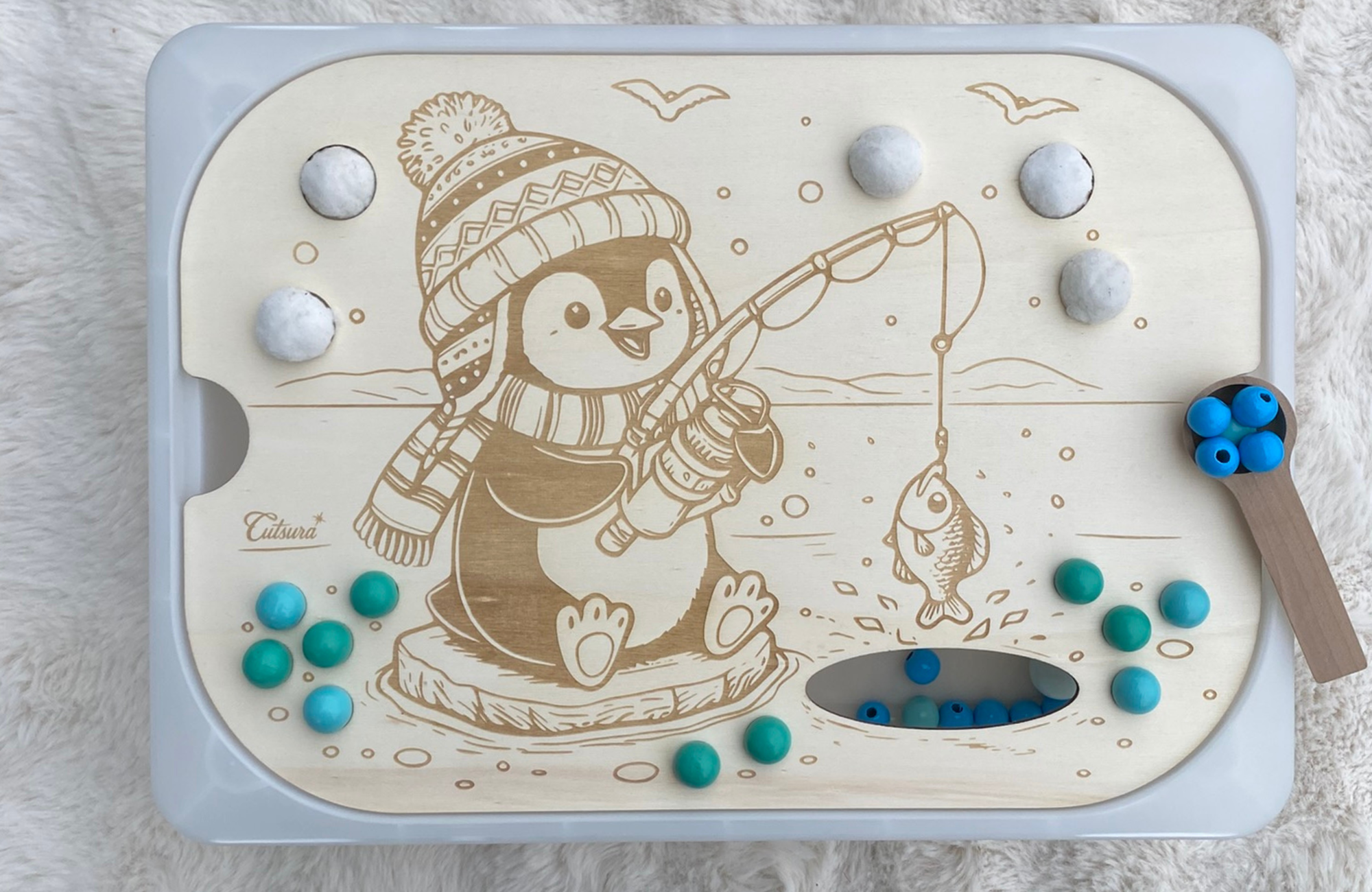 Pinguin beim Angeln – Sensomotorik-Platte