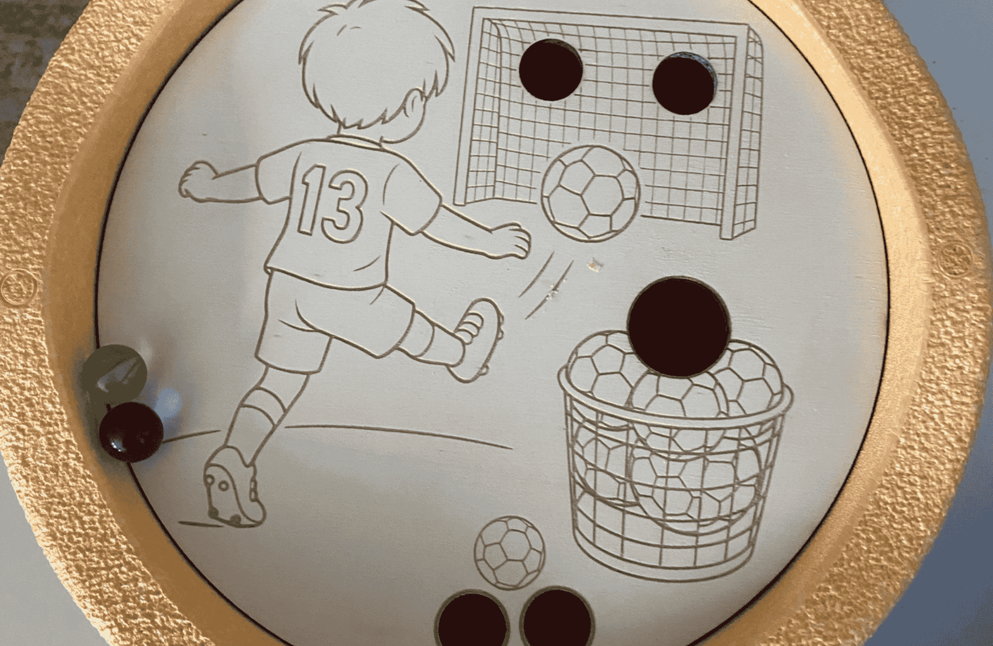 Runde Sensomotorikplatte Fußball als Einsatz für Stapelstein®